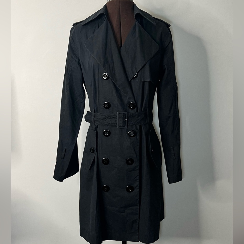 Lightweight Black Cotton Trench, cotton/silk, size 4/6 chic womenswear jacket - Picture 15 of 15